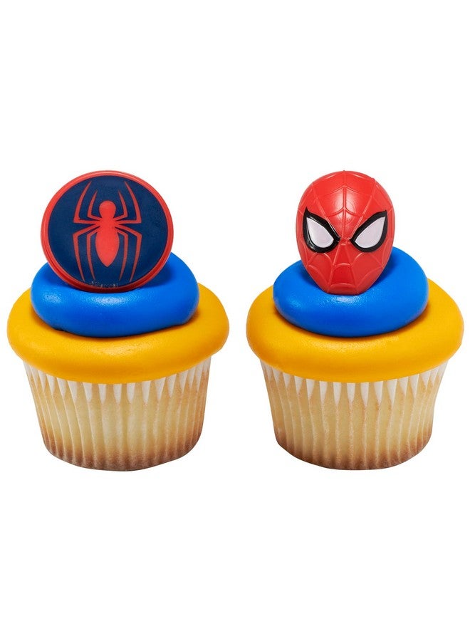 DecoPac DecoPac Marvel's Spider-Man™ Spider and Mask Rings, Spider-Man Cupcake Decorations, Red and Blue Food Safe Cake Toppers - 24 Pack  - Image 1