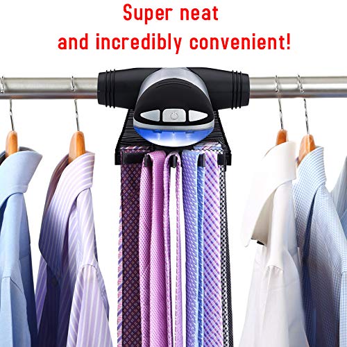 Primode Motorized Tie Rack Closet Organizer with LED Lights Includes J Hooks for Wired Shelving Stores Up to 72 Ties & 8 Belts Operates with Batteries - Image 5