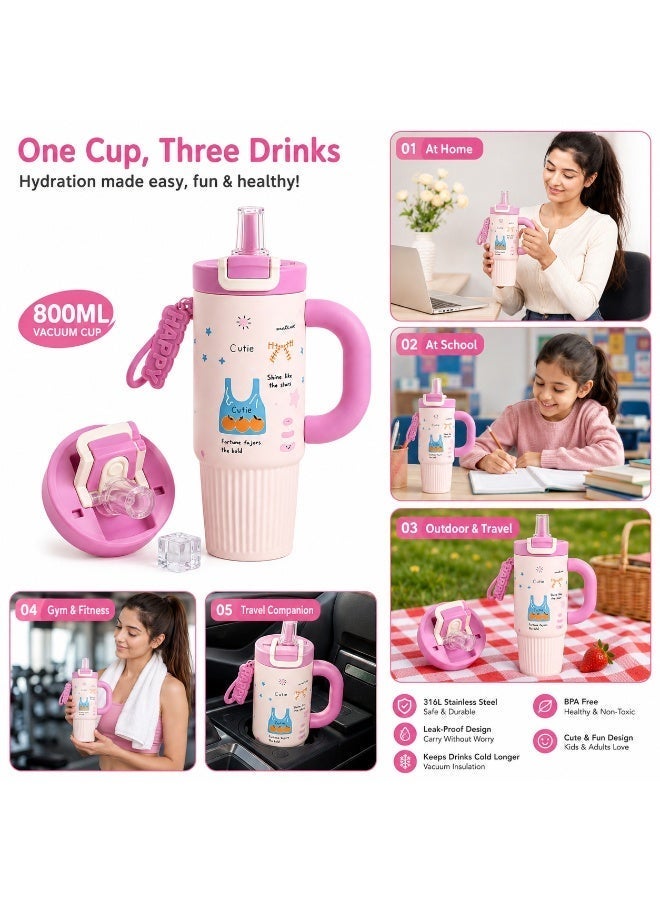 Twisoo Kids Stainless Steel Insulated Tumbler with Handle & Straw, 800ml Vacuum Flask, 316 Stainless Steel, Leakproof Flip Lid, BPA Free Thermal Water Bottle for School, Travel, Sports & Daily Use - Image 2