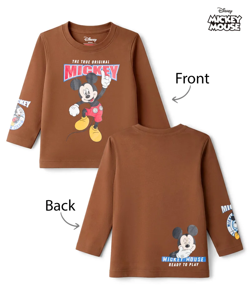 Babyhug Disney Babyhug Disney Single Jersey Knit Full Sleeves T-Shirt with Mickey Mouse Front & Back Graphic - Brown