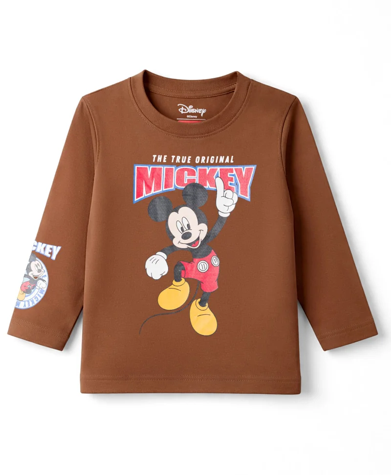 Babyhug Disney Babyhug Disney Single Jersey Knit Full Sleeves T-Shirt with Mickey Mouse Front & Back Graphic - Brown