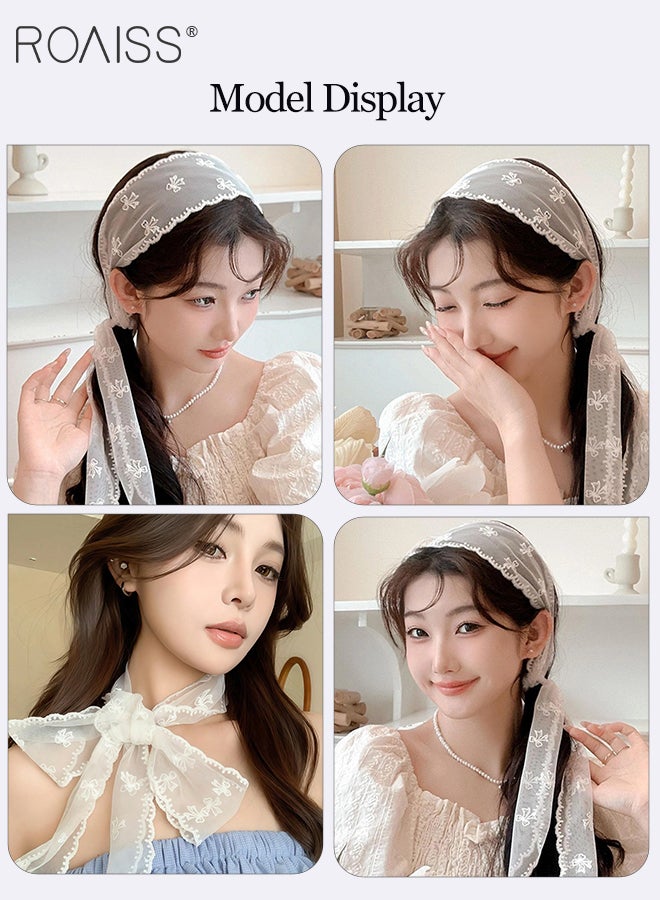 roaiss 4 Pcs Lace Headbands, Simple and Sweet Embroidered Hairbands, Long Retro Scarves, Belts, Multifunctional Fashion Accessories, Suitable for Women Daily Use - Image 4