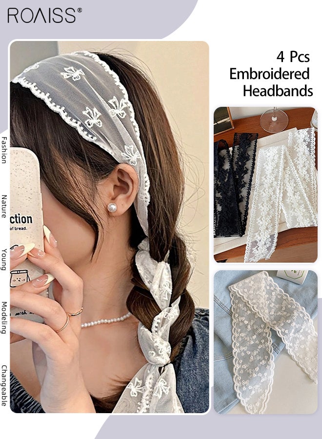 roaiss 4 Pcs Lace Headbands, Simple and Sweet Embroidered Hairbands, Long Retro Scarves, Belts, Multifunctional Fashion Accessories, Suitable for Women Daily Use - Image 1