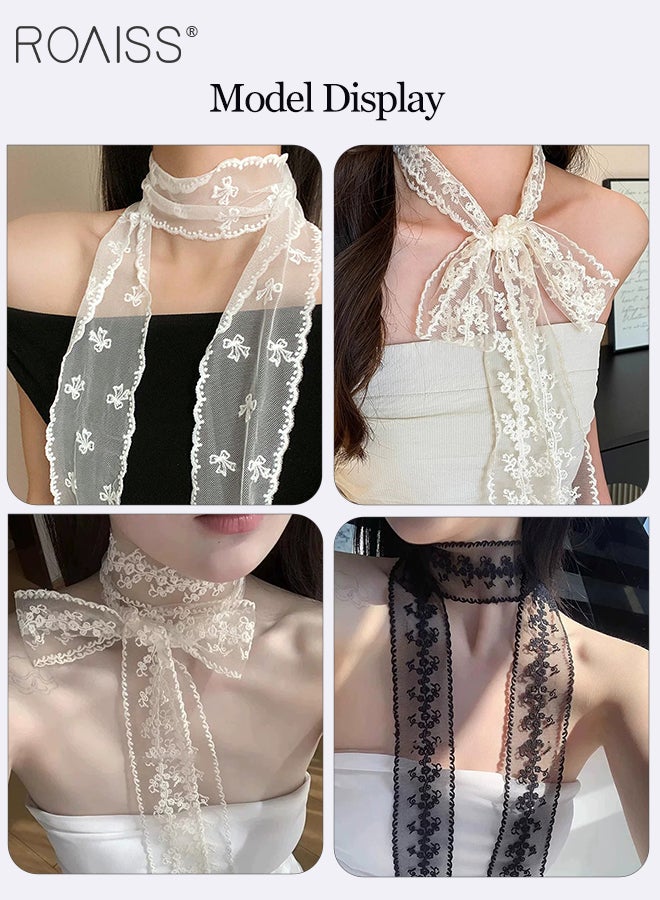 roaiss 4 Pcs Lace Headbands, Simple and Sweet Embroidered Hairbands, Long Retro Scarves, Belts, Multifunctional Fashion Accessories, Suitable for Women Daily Use - Image 2