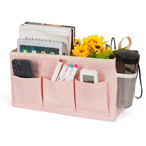 Ozzptuu Bedside Storage Caddy/Bedside Hanging Storage Bag for Headboards Bunk Beds Dorm Rooms Book Phone Magazine Holder (New Pink) - Image 1