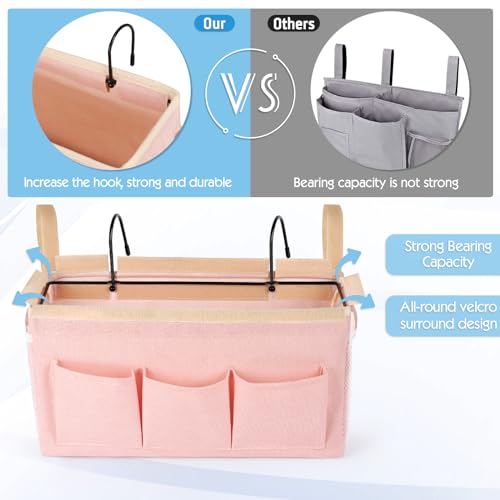Ozzptuu Bedside Storage Caddy/Bedside Hanging Storage Bag for Headboards Bunk Beds Dorm Rooms Book Phone Magazine Holder (New Pink) - Image 5