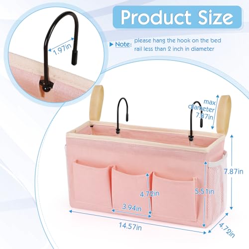 Ozzptuu Bedside Storage Caddy/Bedside Hanging Storage Bag for Headboards Bunk Beds Dorm Rooms Book Phone Magazine Holder (New Pink) - Image 2