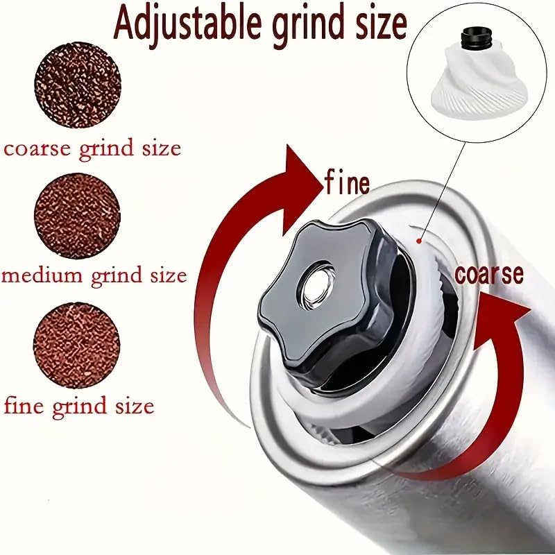 LEKORED Manual Coffee Grinder with Removable Handle 18 Adjustable Settings Stainless Steel Body Tooth Handle No Power Whole Bean Drip Coffee Espresso Pack of 1 Silver - Image 3