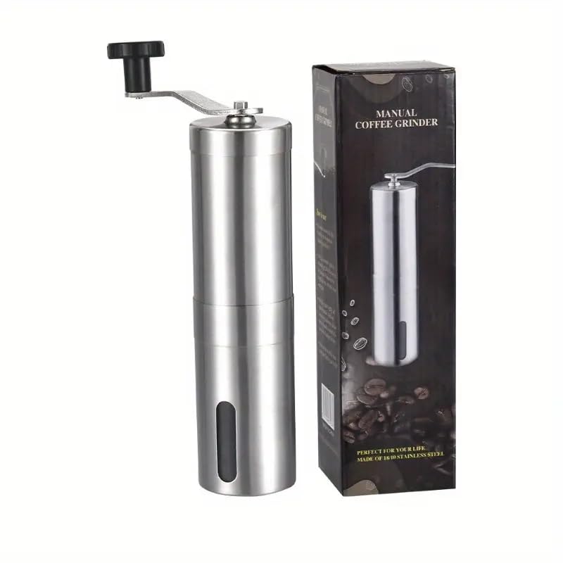 LEKORED Manual Coffee Grinder with Removable Handle 18 Adjustable Settings Stainless Steel Body Tooth Handle No Power Whole Bean Drip Coffee Espresso Pack of 1 Silver - Image 1
