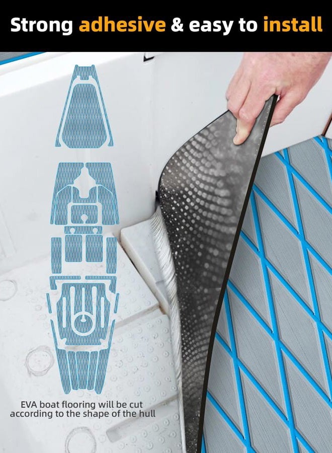 FOCEAN Boat Flooring EVA Foam Boat Decking Marine Flooring Marine Carpets for Boats Kayak Swimming Pools, 94.5"'x 15.7'', Grey with Blue Lines - Image 3