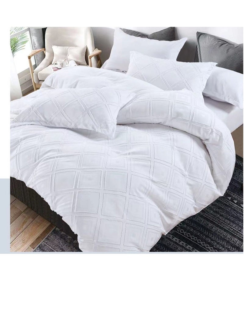 BAIG Jacquard Comforter Bedding Set Duvet inserted fitted bedsheet Pillowcases Washed Cotton Solid Color Bed Linen King size 220*240cm Set 