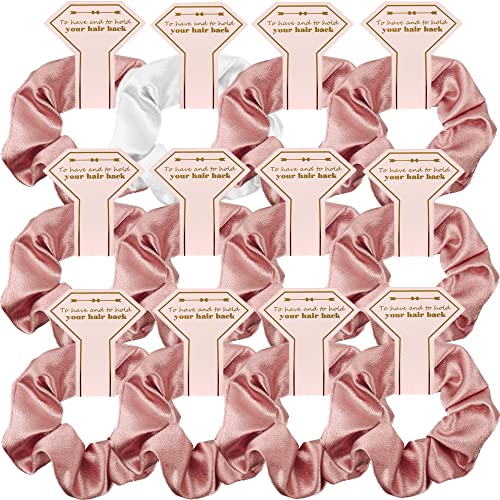 Hasoar Satin Bridesmaid Scrunchies 12 pack Proposal Gifts Elastics Hair Ties Scrunchies Bachelorette Party Favors Satin Bridesmaid Gift for Bridal Wedding Parties (Rose Gold) - Image 1