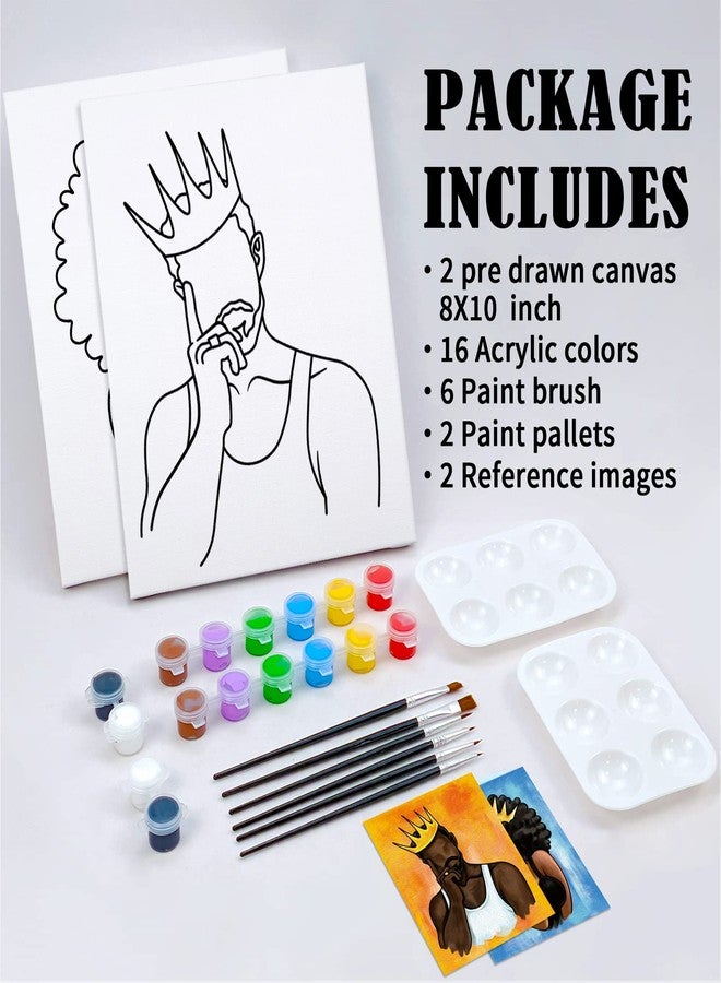 Nuberlic Date Night Sip and Paint Kit for Adults Pre Drawn Canvas to Paint for Adults Valentines Couples Painting kit Date Night Party Supplies Afro King Queen 2 Pack 8x10in - Image 5