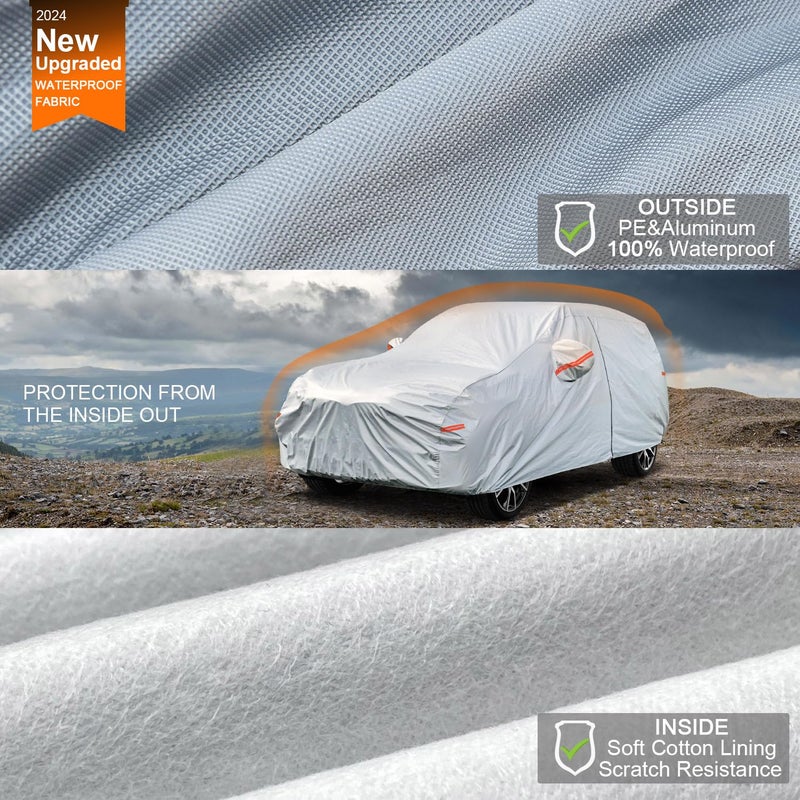 Kayme 6 Layers SUV Car Cover Waterproof All Weather for Automobiles, Outdoor Full Size Cover Rain Sun UV Protection with Zipper Cotton, Universal Fit for SUV Jeep (191-200 inch) - Image 2