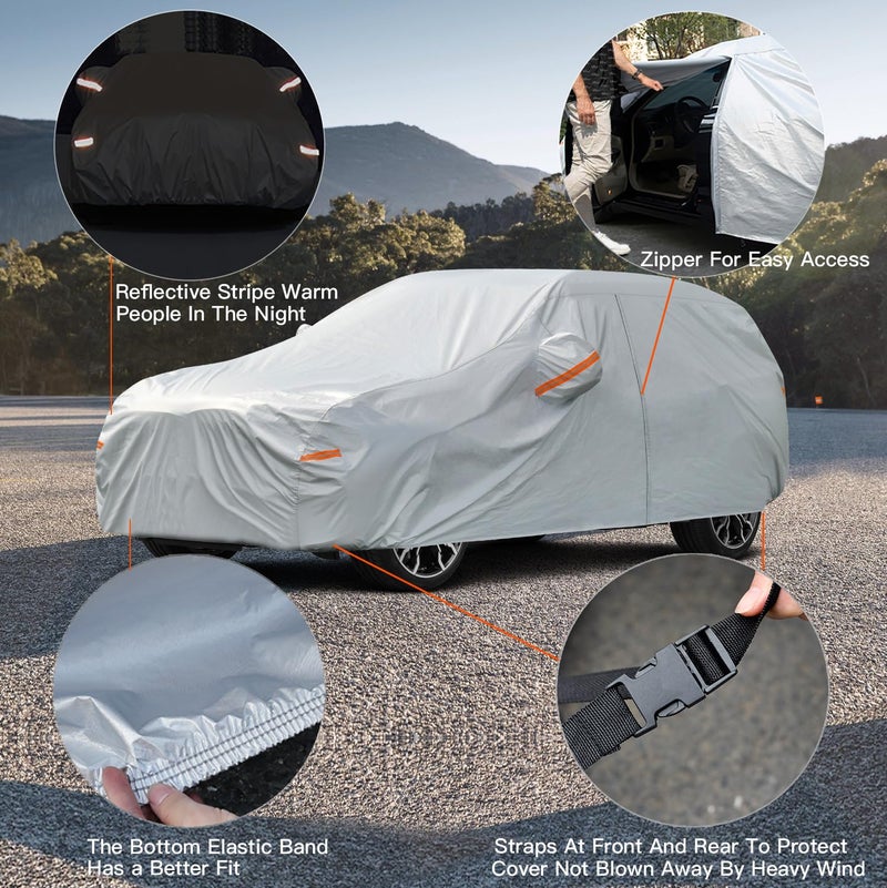 Kayme 6 Layers SUV Car Cover Waterproof All Weather for Automobiles, Outdoor Full Size Cover Rain Sun UV Protection with Zipper Cotton, Universal Fit for SUV Jeep (191-200 inch) - Image 3