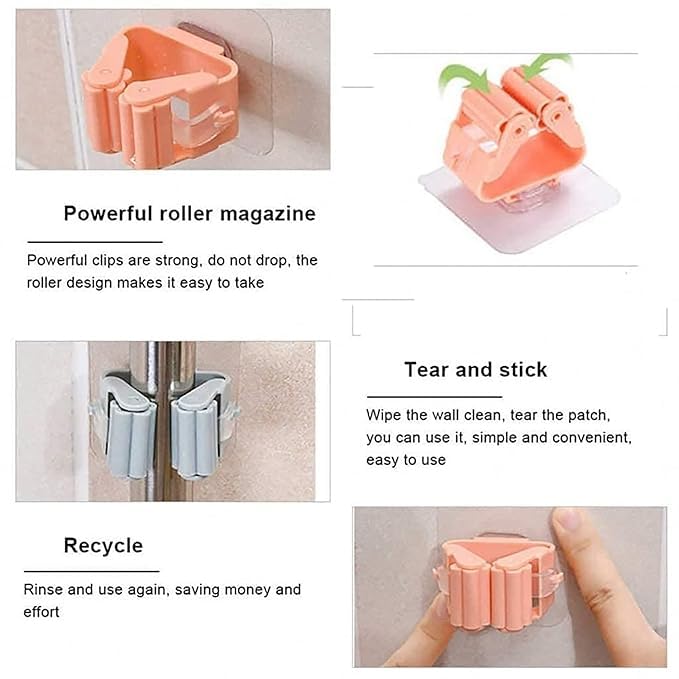 Sakshi Enterprises Sakshi Enterprises Plastic Mop And Broom Holder Wall MountedMagic Sticker Series Self Adhesive Broom Organizer Multipurpose Tools Storage Hanging Clip For KitchenBathroom PACK OF 15 - Image 2