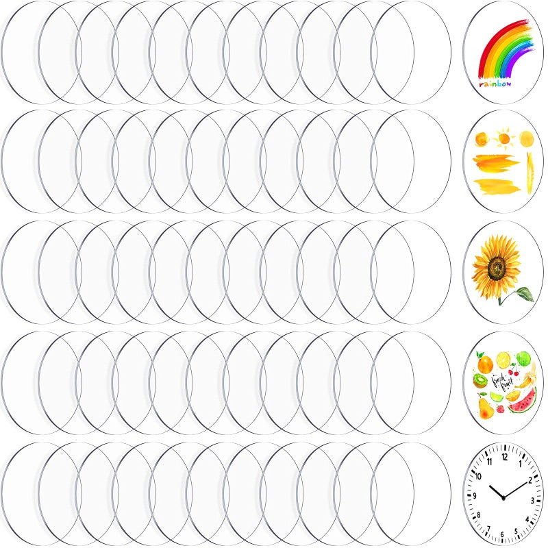 Zonon 60 Pieces Transparent Acrylic Circle Discs Thick Round Acrylic Sheets Blanks Clear Round Ornaments for DIY Projects and Crafts(1.5 Inch) - Image 1
