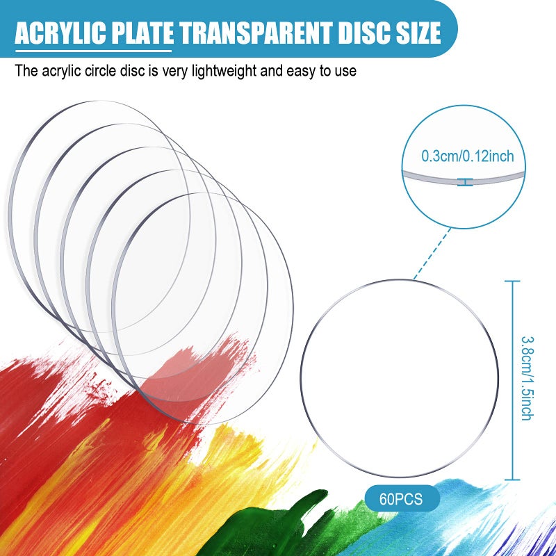 Zonon 60 Pieces Transparent Acrylic Circle Discs Thick Round Acrylic Sheets Blanks Clear Round Ornaments for DIY Projects and Crafts(1.5 Inch) - Image 2