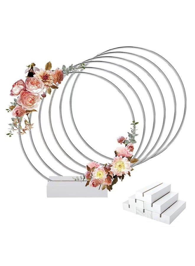 Worown 6 Pack 10 Inch Metal Floral Hoop Centerpiece with 6 Pack Wooden Stand for Table, Silver Metal Rings for Making Wedding Table Wreath Decor, Wall Hanging Wreaths and Dream Catcher Crafts - Image 1