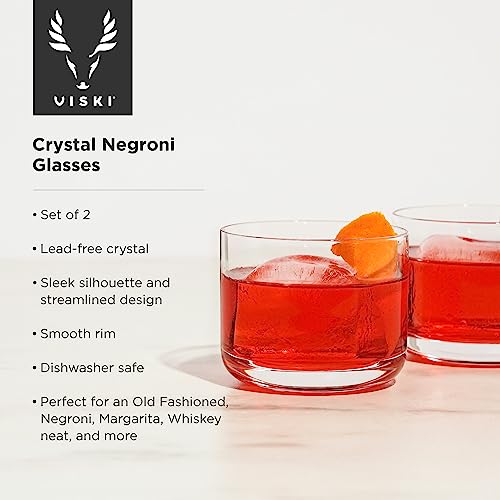 Viski Raye Crystal Negroni Glasses, Lowball Cocktail Glasses Premium Crystal Glassware, 8oz Tumbler Glasses Set of 2 - Image 2
