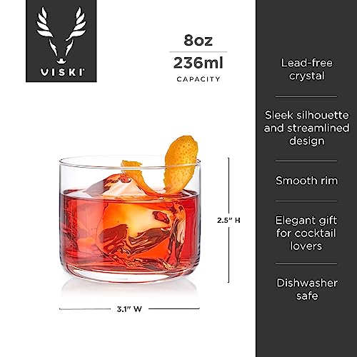 Viski Raye Crystal Negroni Glasses, Lowball Cocktail Glasses Premium Crystal Glassware, 8oz Tumbler Glasses Set of 2 - Image 3
