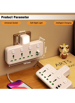 Multi Plug Extension Socket Adapter with Night Light, Universal Extension Power Adapter With 2 USB-A & 1 USB-C(Fast Charger Ports),Extender Wall Charge Socket 3 Way Adaptor - view 5