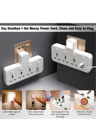 Multi Plug Extension Socket Adapter with Night Light, Universal Extension Power Adapter With 2 USB-A & 1 USB-C(Fast Charger Ports),Extender Wall Charge Socket 3 Way Adaptor - view 4