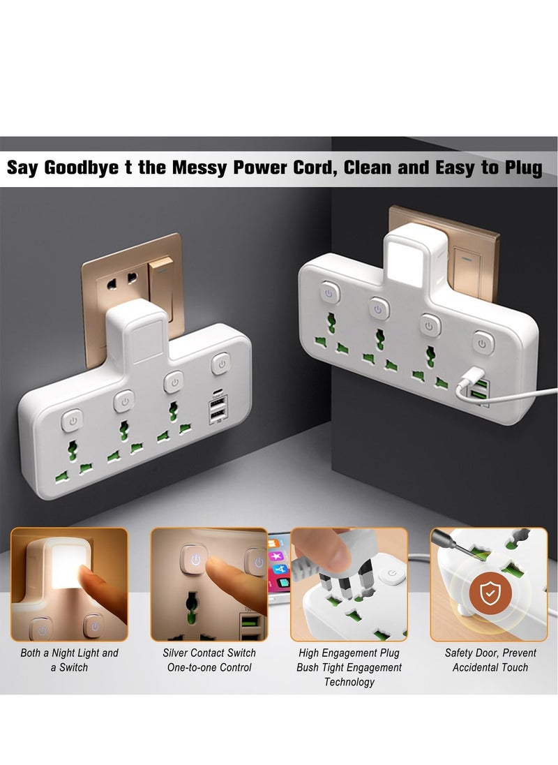 Necomi - Multi Plug Extension Socket Adapter with Night Light, Universal Extension Power Adapter With 2 USB-A & 1 USB-C(Fast Charger Ports),Extender Wall Charge Socket 3 Way Adaptor - Image 1