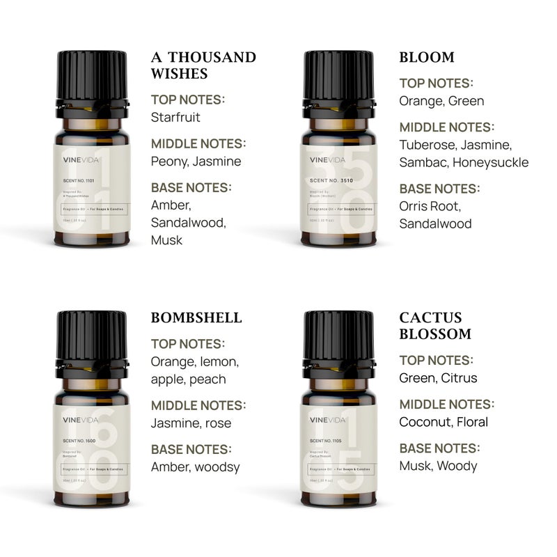 VINEVIDA [Set of 8] Feminine Scents for Candle Making, Made in USA Candle Fragrance Oil, Soap Making Essential Oils, Diffuser Oil Scents - Image 2