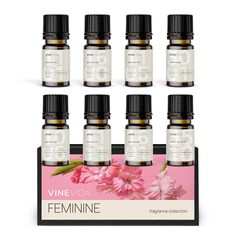VINEVIDA [Set of 8] Feminine Scents for Candle Making, Made in USA Candle Fragrance Oil, Soap Making Essential Oils, Diffuser Oil Scents - Image 1
