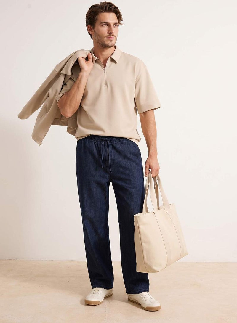 trendyol Navy Blue Elastic Waist Baggy Summer Men's Jeans - Image 1