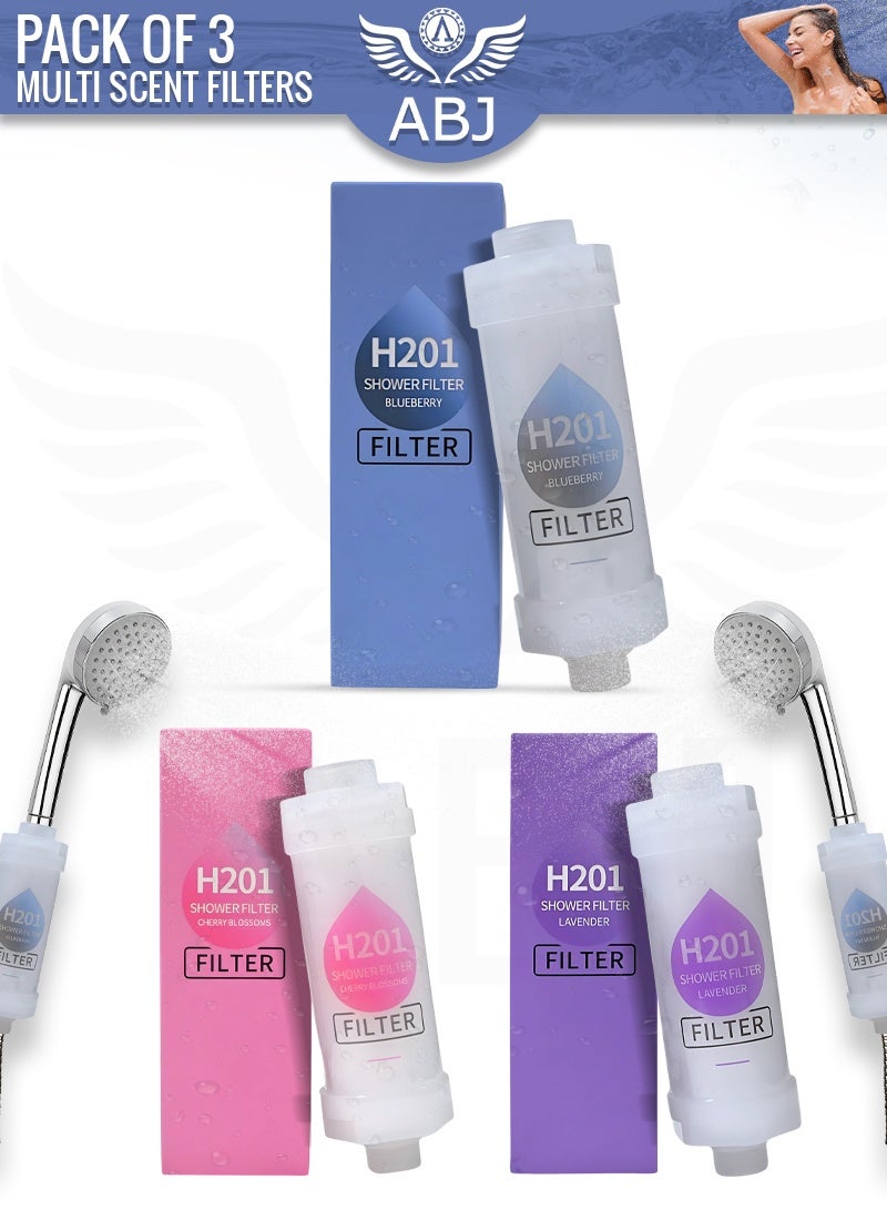 أيه بي جي فلتر دش فيتامين C عبوة من 3 قطع / فلتر رأس الدش – منقّي مياه مع العلاج العطري، يزيل الكلور والفلورايد، يحسّن ترطيب البشرة وصحة الشعر (لافندر + زهر الكرز + التوت الأزرق) - Image 1