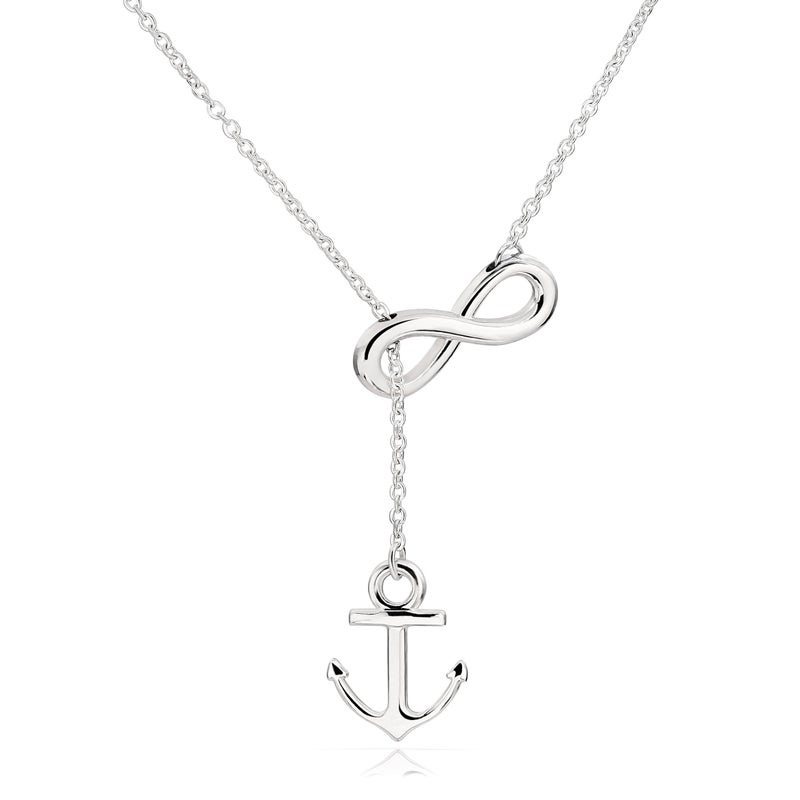 ELBLUVF Stainless steel Anchor Infinity Y Shaped Lariat Style Necklace 18inch For Women (White gold color) - Image 1