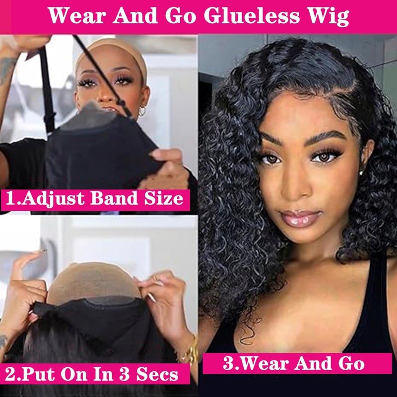 SODLIS Wear and Go Glueless Bob Wig Human Hair Pre Plucked Pre Cut 13x4 Deep Curly Lace Front Wigs Human Hair For Black Women No Glue Upgraded Glueless Short Curly Bob Human Hair Wig 150% Density (12 Inch) - Image 4