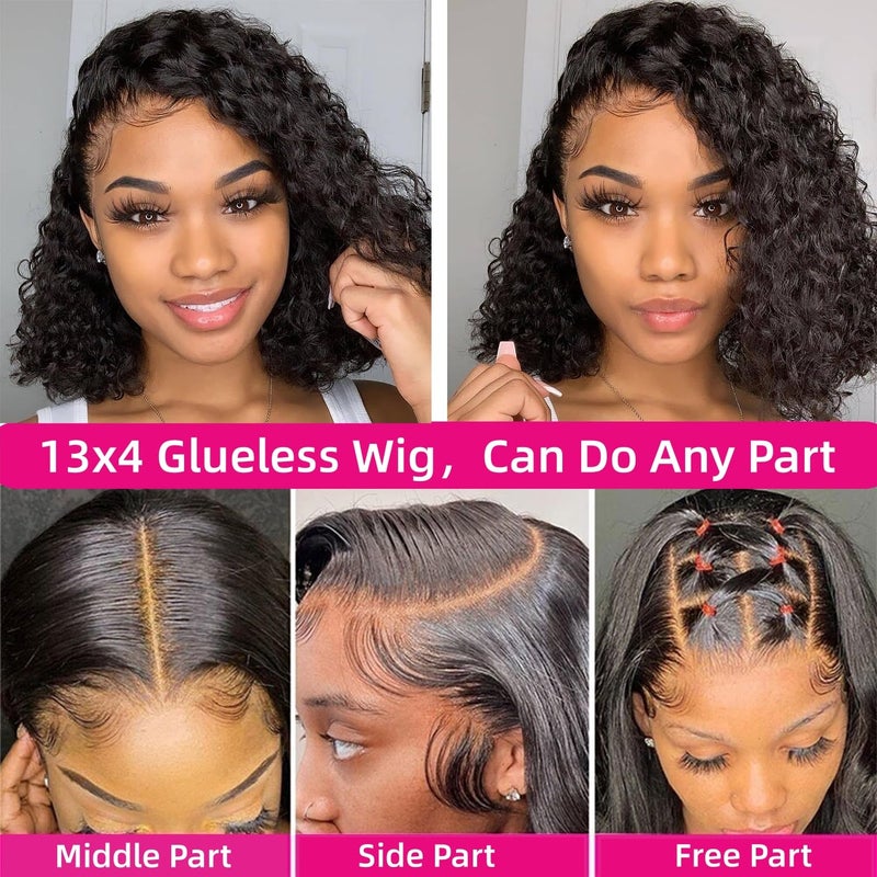 SODLIS Wear and Go Glueless Bob Wig Human Hair Pre Plucked Pre Cut 13x4 Deep Curly Lace Front Wigs Human Hair For Black Women No Glue Upgraded Glueless Short Curly Bob Human Hair Wig 150% Density (12 Inch) - Image 5