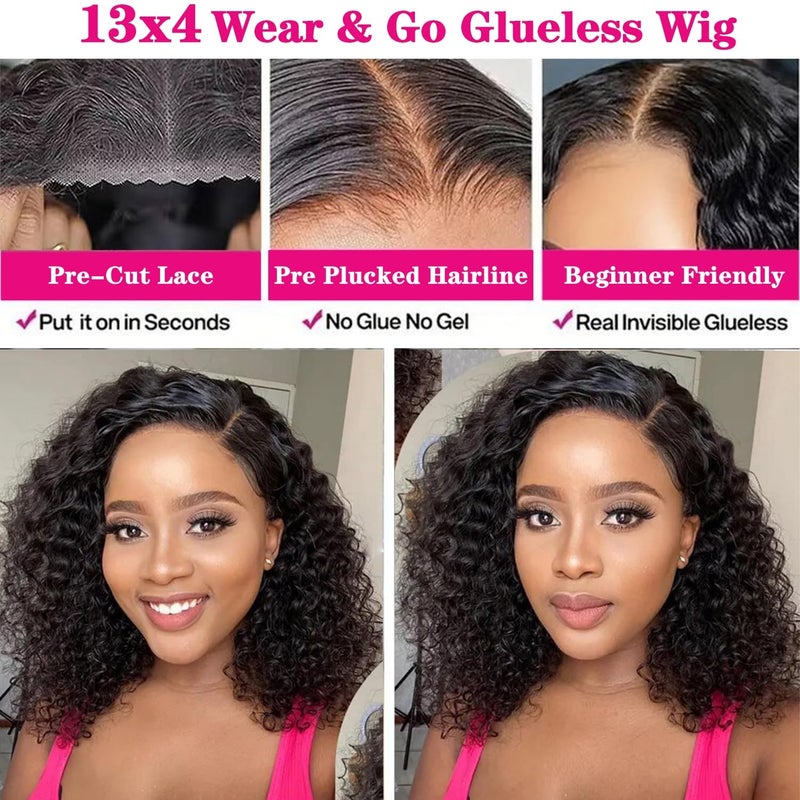 SODLIS Wear and Go Glueless Bob Wig Human Hair Pre Plucked Pre Cut 13x4 Deep Curly Lace Front Wigs Human Hair For Black Women No Glue Upgraded Glueless Short Curly Bob Human Hair Wig 150% Density (12 Inch) - Image 3