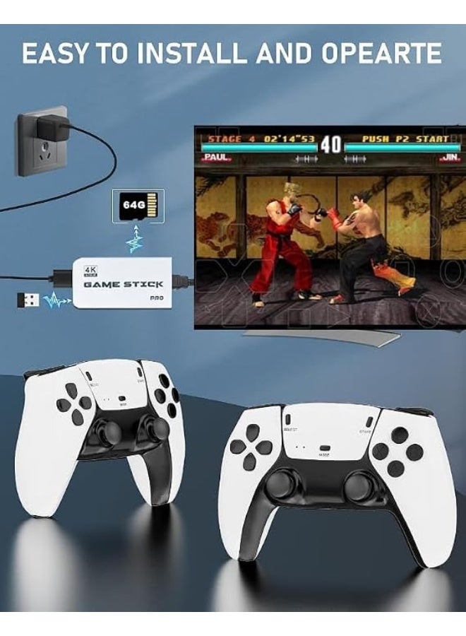 عصا العاب الفيديو اللاسلكية للتلفزيون بدقة 4K - جهاز العاب ريترو كلاسيكي HDMI مع 2 ذراع تحكم لاسلكي وسعة تخزين هائلة للألعاب - Image 2