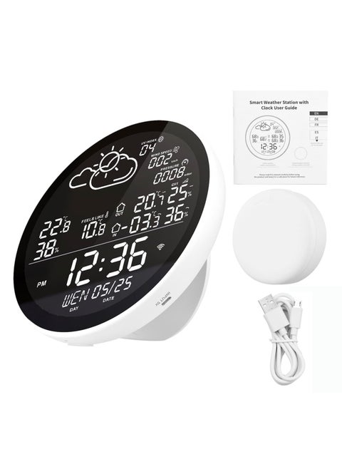WiFi Smart Weather Station with Clock, Wireless Indoor Outdoor Thermometer Hygrometer Large Color Screen Display, Weather Forecast Clock for Home, Office, Hall, School, Restaurant (with 3 Sensor)
