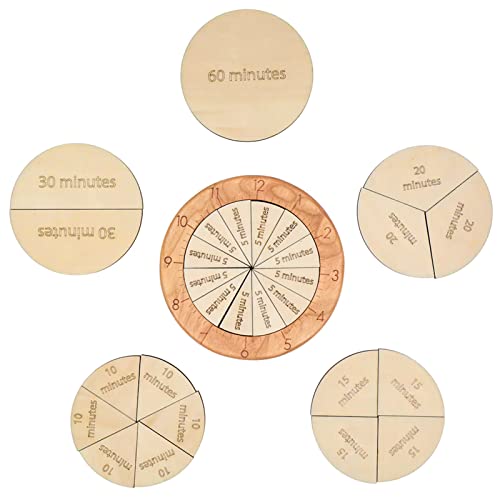 MERRYHEART Wooden Time Fraction Learning Clock Cognitive Education Puzzle Toys for Children Learning to Tell Time Set Up for an Hour Wood - Image 1