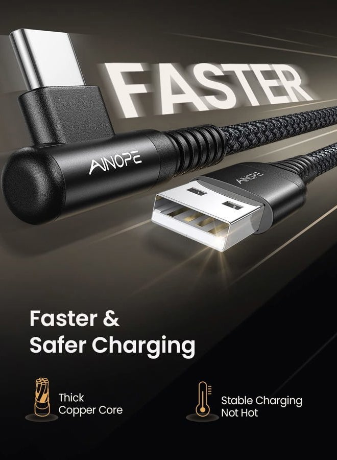 Ainope حزمة 2 كابل نوع C بطول 1.6 قدم، شاحن نوع C سريع الشحن 3.1A، كابل USB إلى USB C مضفر من النايلون بزاوية صحيحة متوافق مع Galaxy S22 S21 S10، Note 10 9 A51 LG G8 G7 - Image 4