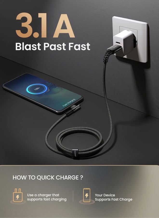 Ainope حزمة 2 كابل نوع C بطول 1.6 قدم، شاحن نوع C سريع الشحن 3.1A، كابل USB إلى USB C مضفر من النايلون بزاوية صحيحة متوافق مع Galaxy S22 S21 S10، Note 10 9 A51 LG G8 G7 - Image 5