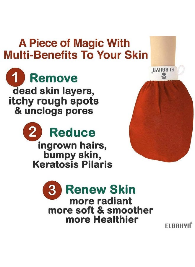 Elbahya Exfoliating Mitt Body Kessa Hammambody Tool Remover Of Dead & Dry Skin Or Keratosis Pilaris Made Of 100% Viscose Fiber (Red Pack Of 1)  - Image 3