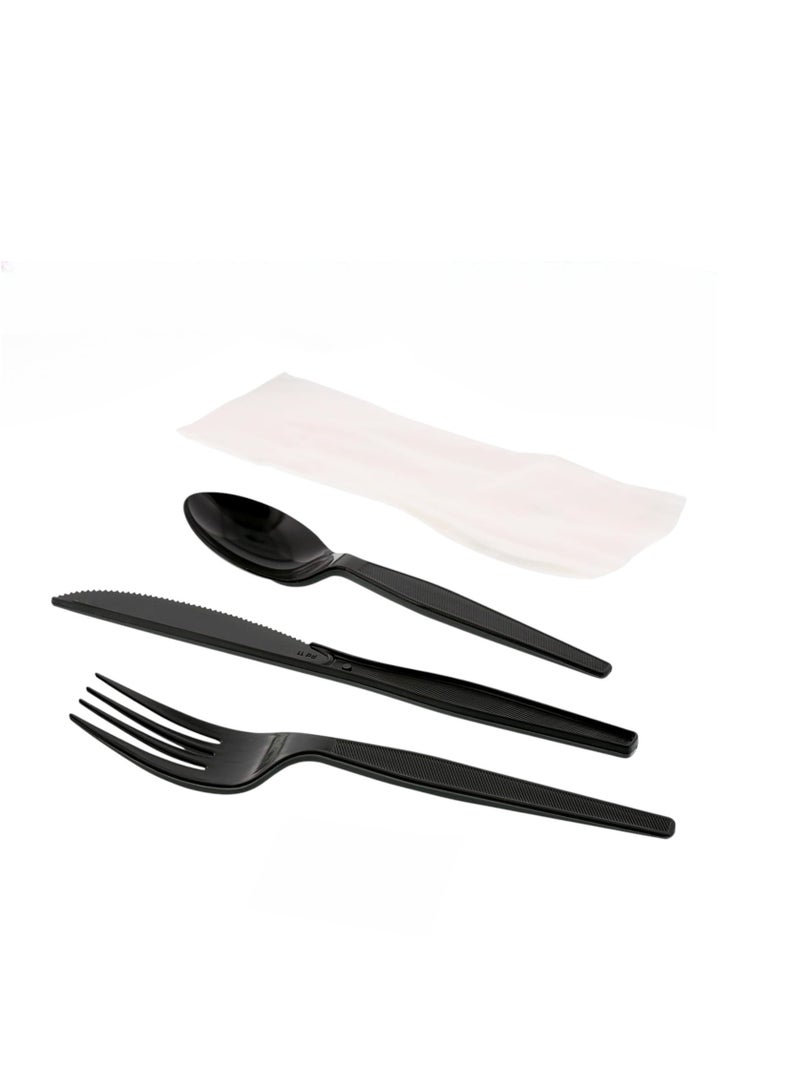 Set of individually wrapped plastic disposable spoons, knives, forks and napkins - Image 1