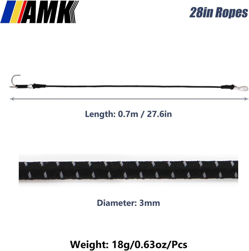 AMK 4Pcs 28in 110 Scale Elastic RC Crawler Tow Ropes with Hook Kinetic Winch Straps for Axial SCX10 Accessries TRX6 TRX4 Upgrades Gen7 Gen8 Tamiya D90 TF3 RC Car Boat Black