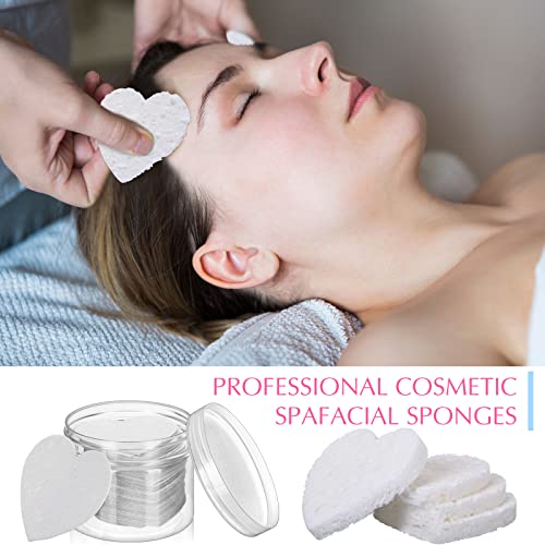 Nuenen 60 Pieces Facial Sponges with Container Heart Shape Compressed Face Sponges Natural Cleaning Pads for Washing Face Cleaning Exfoliating Esthetician Makeup RemovalWhite - Image 3
