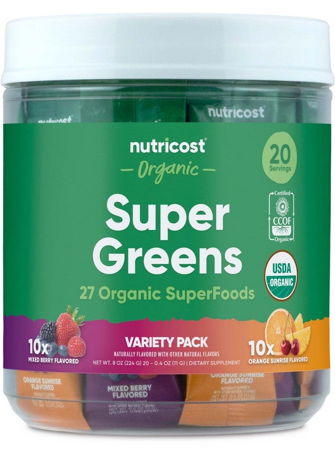 Nutricost Organic Super Greens (Variety Pack) 20 Stickpacks - Gluten-Free, GMO-Free - Image 1