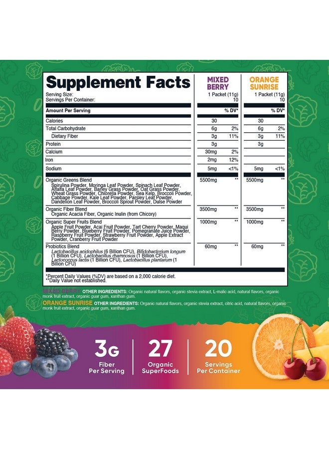 Nutricost Organic Super Greens (Variety Pack) 20 Stickpacks - Gluten-Free, GMO-Free - Image 2