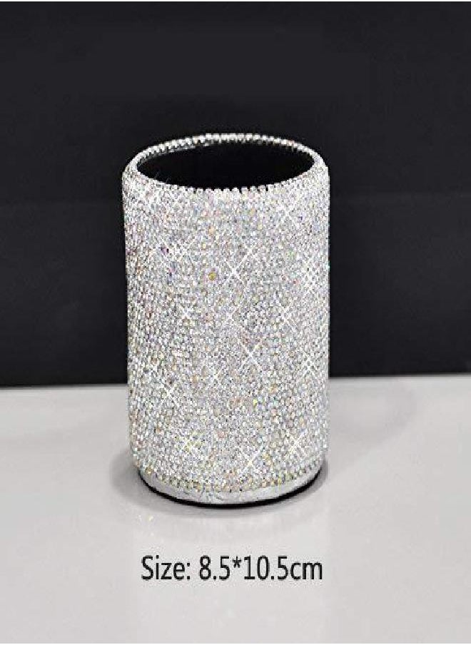 Bestbling - Bestbling crystal Pencil Pen Pot Holder Box Bling Rhinestone Pen organizer Holder Cosmetic Pen Container (Silver, Round) - Image 1