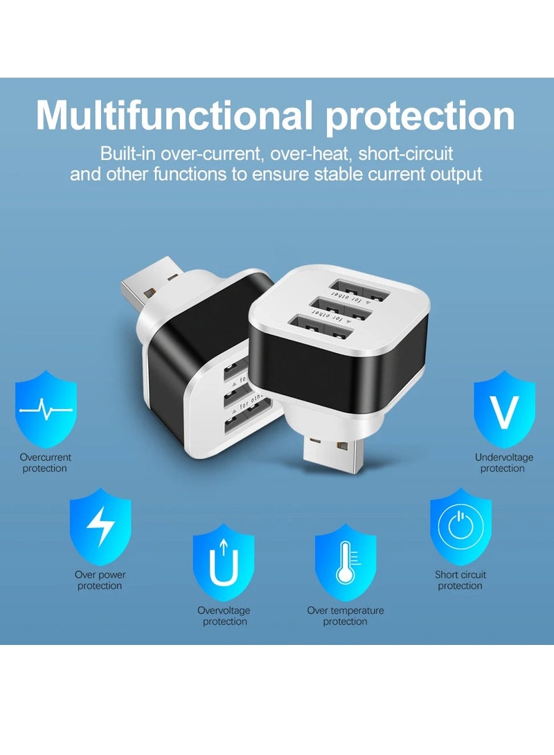 AROAQ 3 Port USB Extender, USB 2.0 Quick Charging USB Hub, Lightweight And Portable USB Splitter Adapter Convertor, Safe And Efficient Multiple Interface Car USB Expander, (Black) - Image 4