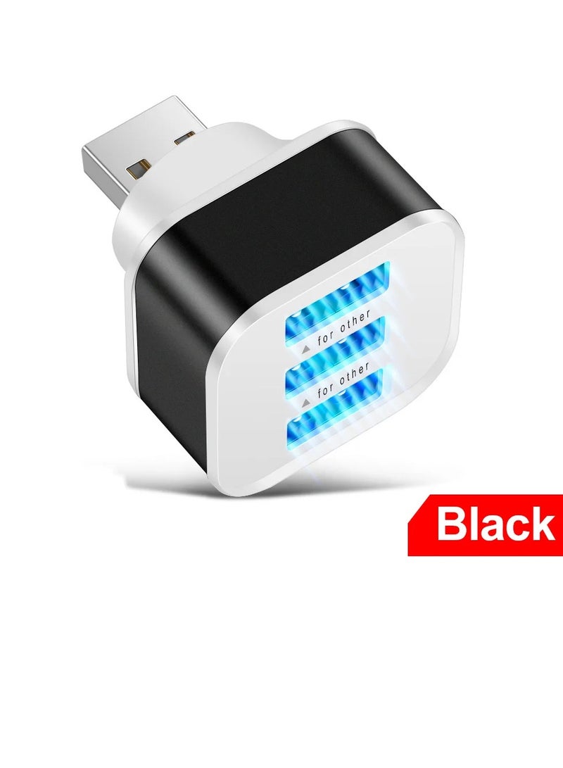 AROAQ 3 Port USB Extender, USB 2.0 Quick Charging USB Hub, Lightweight And Portable USB Splitter Adapter Convertor, Safe And Efficient Multiple Interface Car USB Expander, (Black) - Image 1